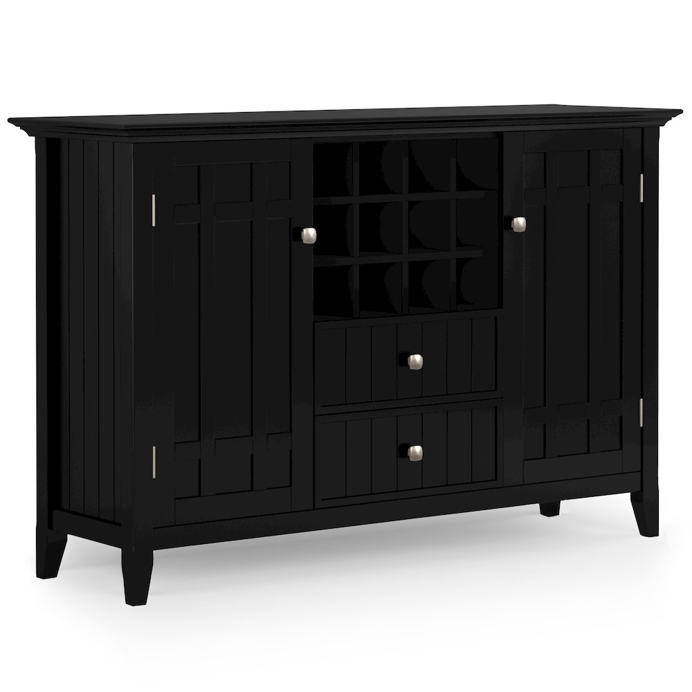 Bedford Solid Wood Sideboard Buffet And Wine Rack In Black. Picture 1