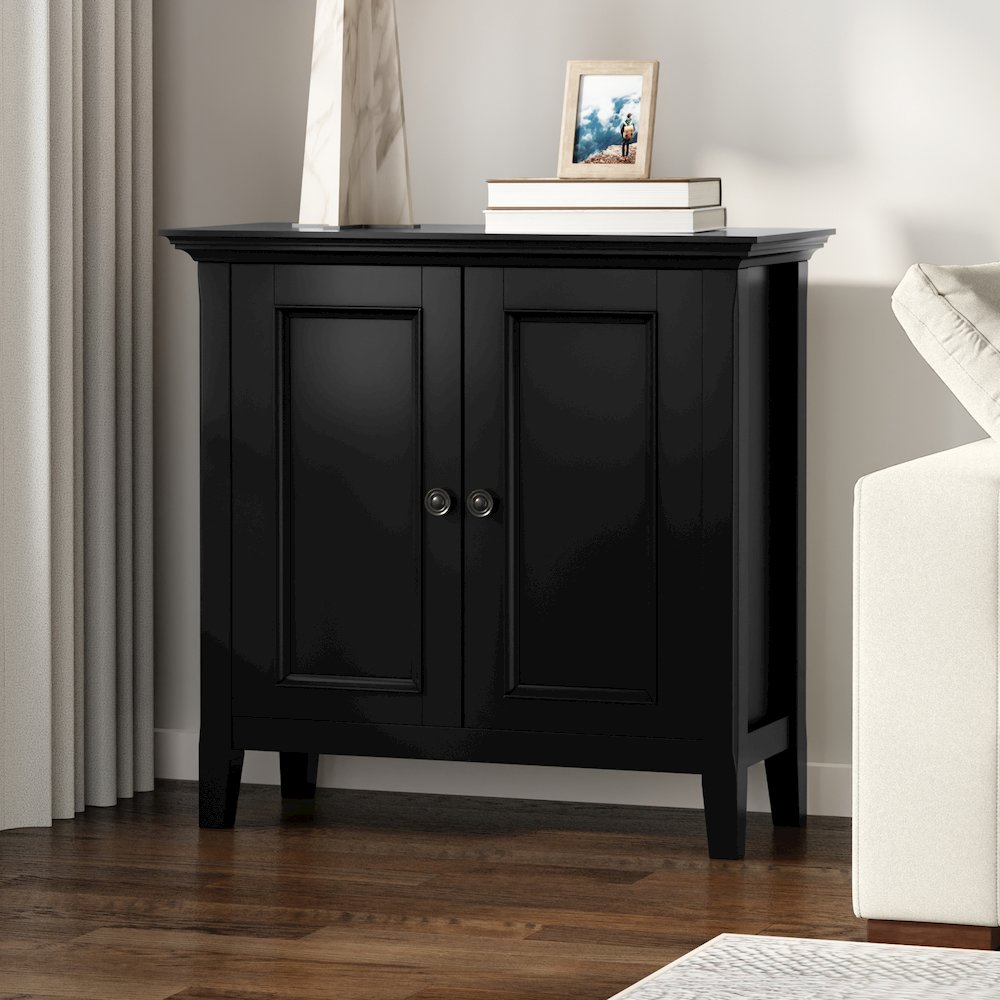 Amherst 32 inch Wide Solid Wood Transitional Low Storage Cabinet in Black. Picture 6