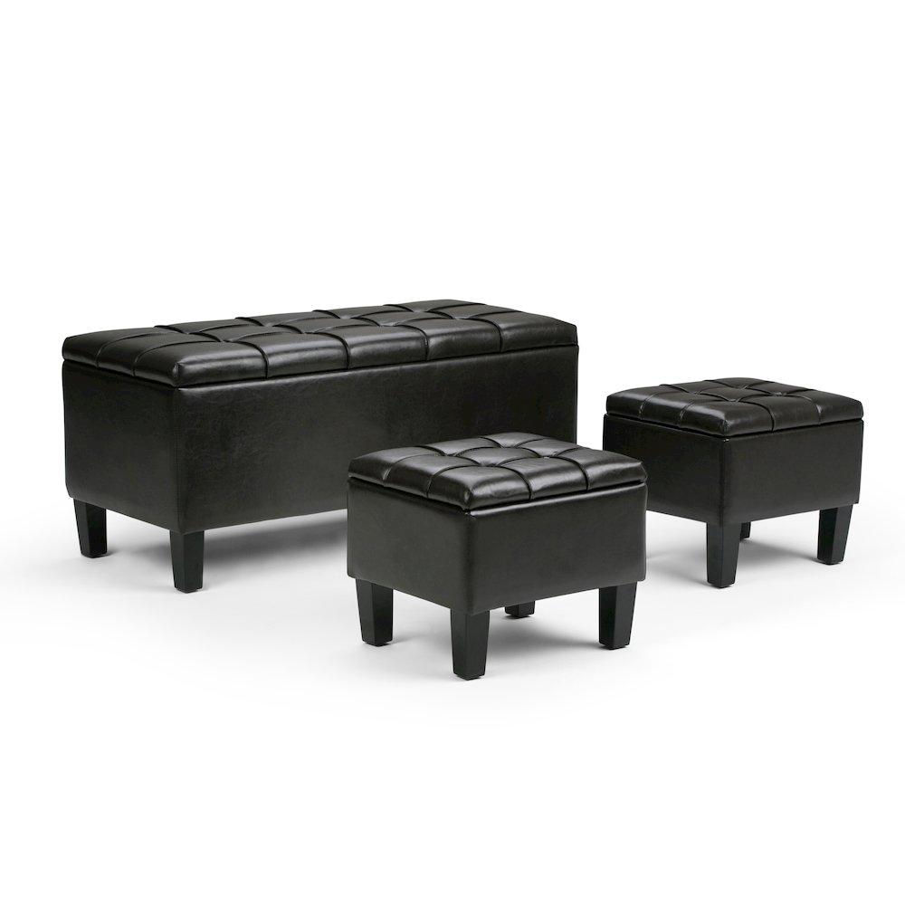 Dover 3 Piece Storage Ottoman In Tanners Brown Vegan Faux Leather. Picture 1