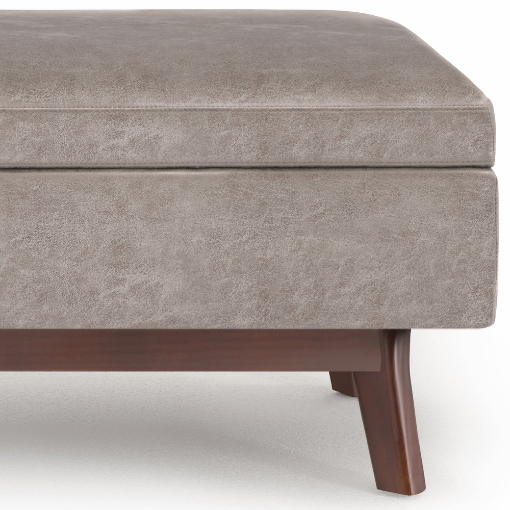 Rectangular Storage Ottoman In Distressed Grey Taupe Vegan Faux Leather. Picture 4