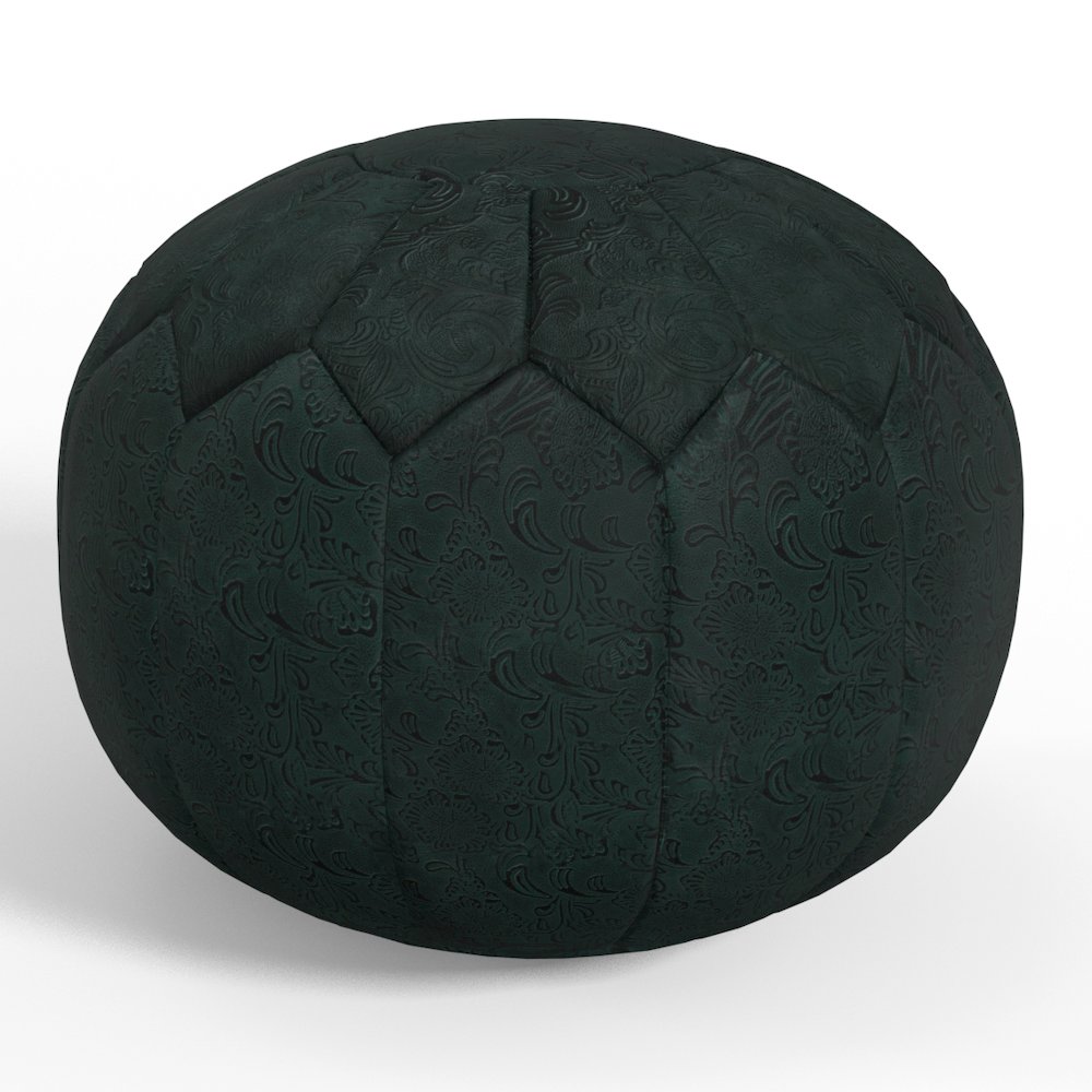 Drury Round Pouf in Teal Patterened Genuine Leather. Picture 1
