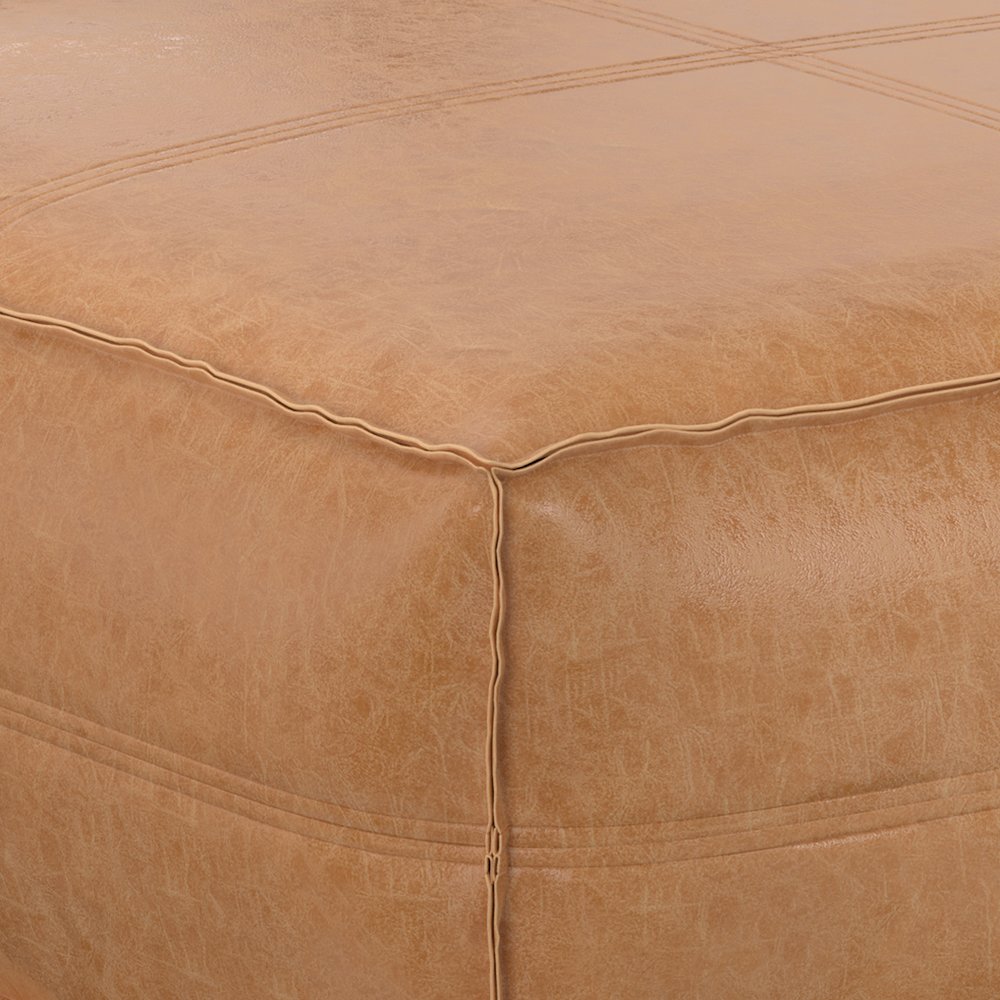 Brody Extra Large Coffee Table Pouf In Distressed Brown Vegan Faux Leather. Picture 2