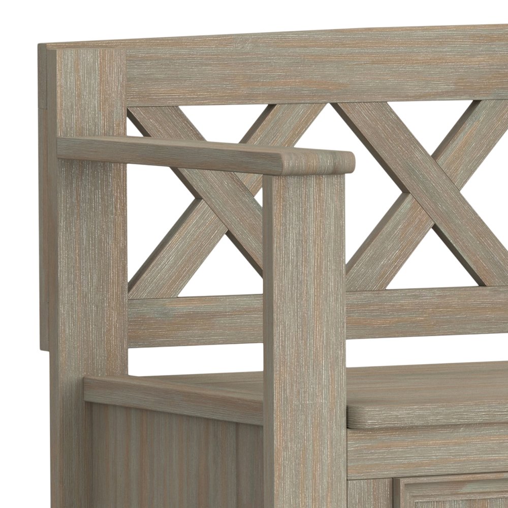 Amherst Solid Wood Entryway Storage Bench In Distressed Grey. Picture 2