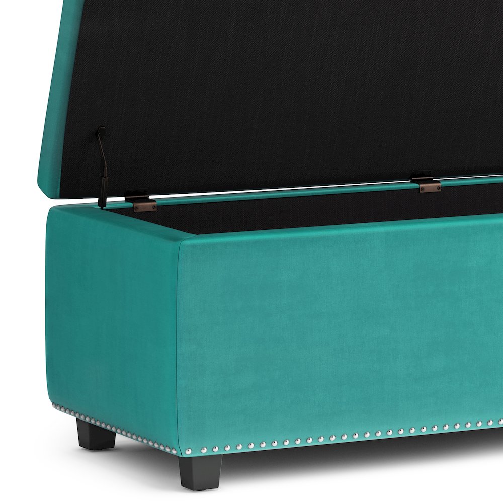 Hamilton Storage Ottoman In Aqua Blue Velvet Fabric. Picture 4