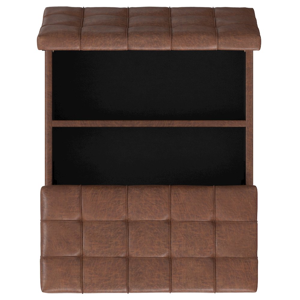Mariah Lift Top Table Storage Ottoman in Distressed Saddle Brown. Picture 8