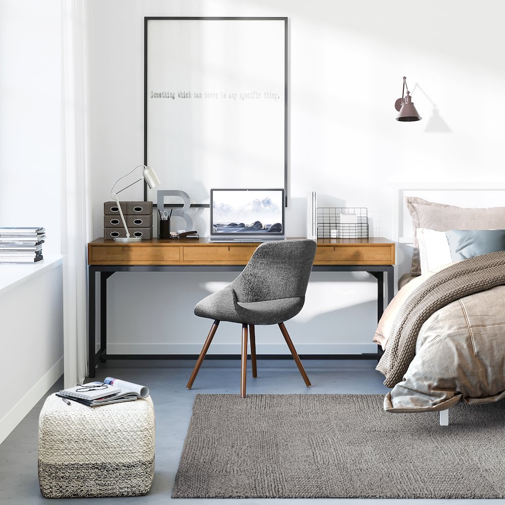 Banting Solid Hardwood Mid Century Wide Desk In Medium Saddle Brown. Picture 5