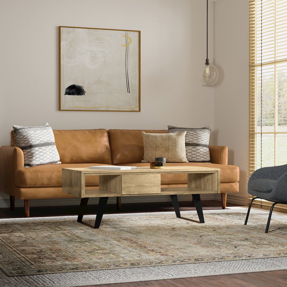 Lowry Solid Mango Wood Coffee Table In Natural. Picture 5