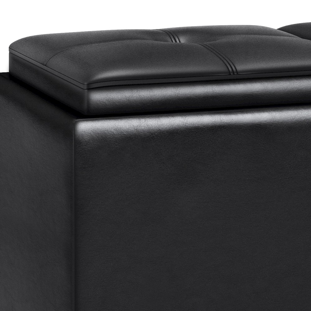 Storage Ottoman With Lift Up Lids In Midnight Black Vegan Faux Leather. Picture 2