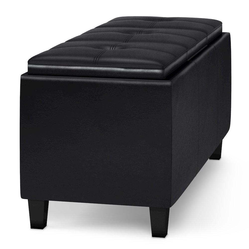 Storage Ottoman With Lift Up Lids In Midnight Black Vegan Faux Leather. Picture 4