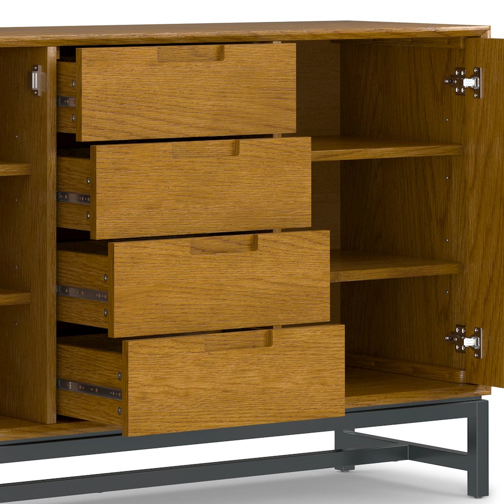 And Metal Rectangle Industrial Sideboard With Centre Drawers In Oak Veneer. Picture 4
