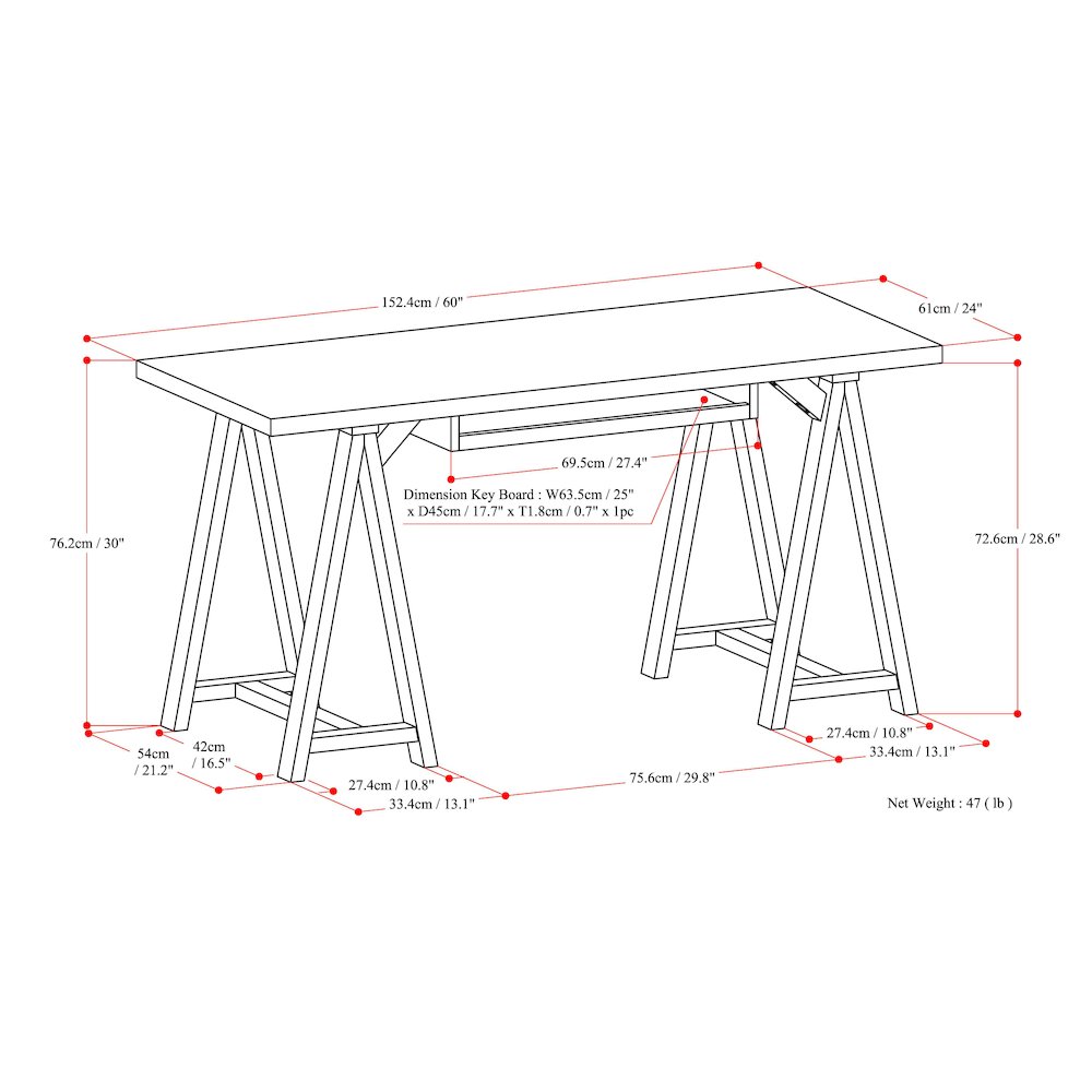 Sawhorse Solid Wood Desk In Dark Chestnut Brown. Picture 6
