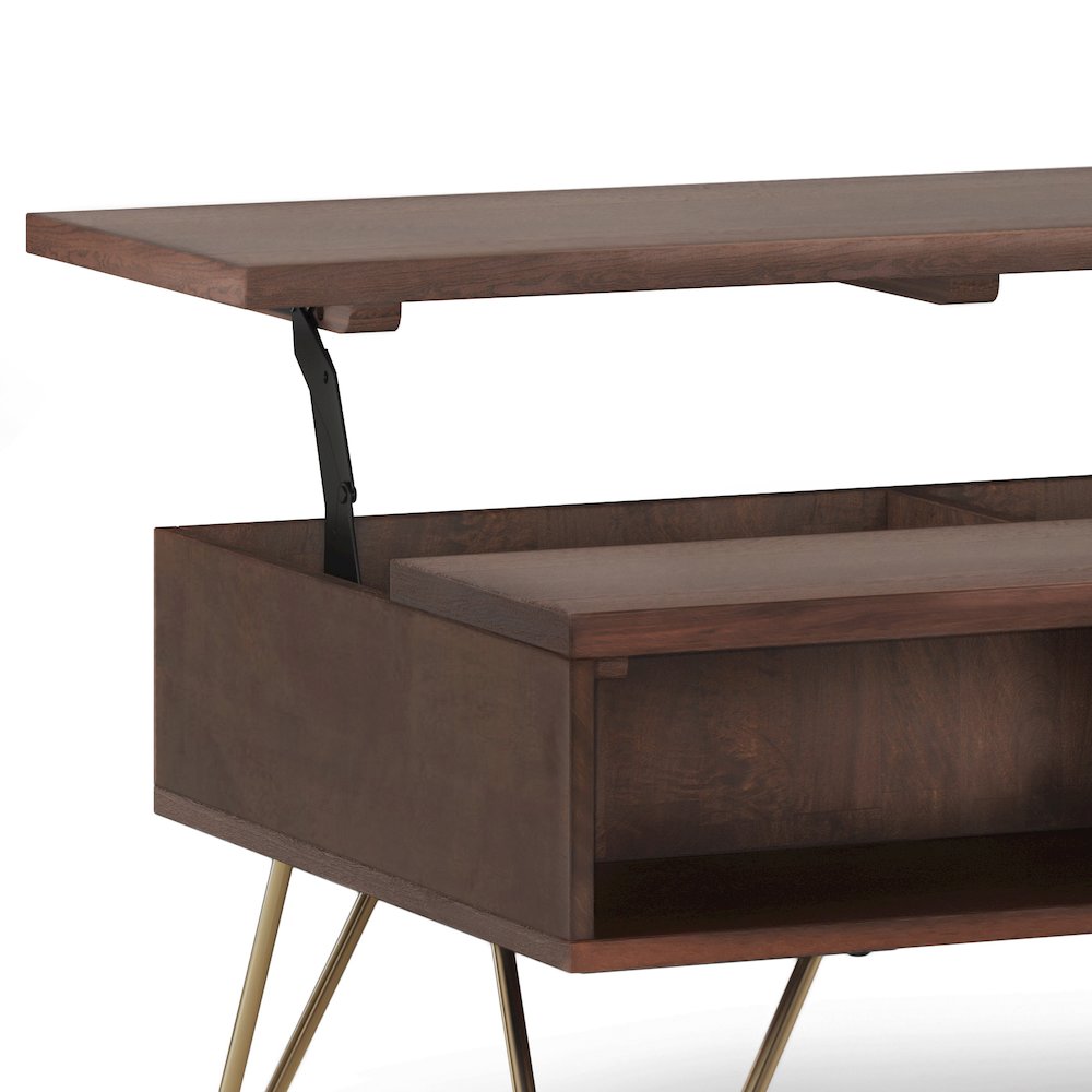 Hunter Solid Mango Wood Small Lift Top Coffee Table In Umber Brown And Gold. Picture 3
