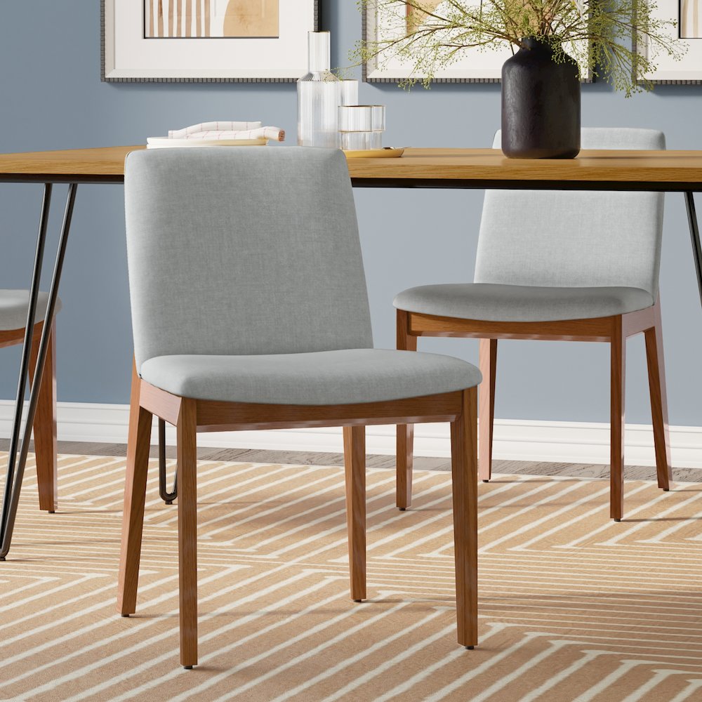 Selena Dining Chair (Set of 2) in Light Grey Linen Look Fabric. Picture 2