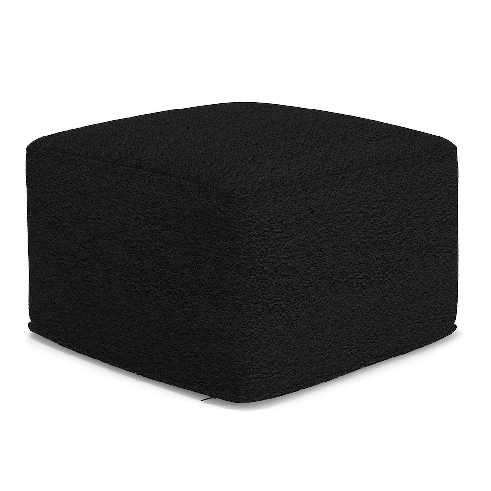 Chantal 24 inch Wide Contemporary Pouf in Black Boucle Fabric. Picture 1