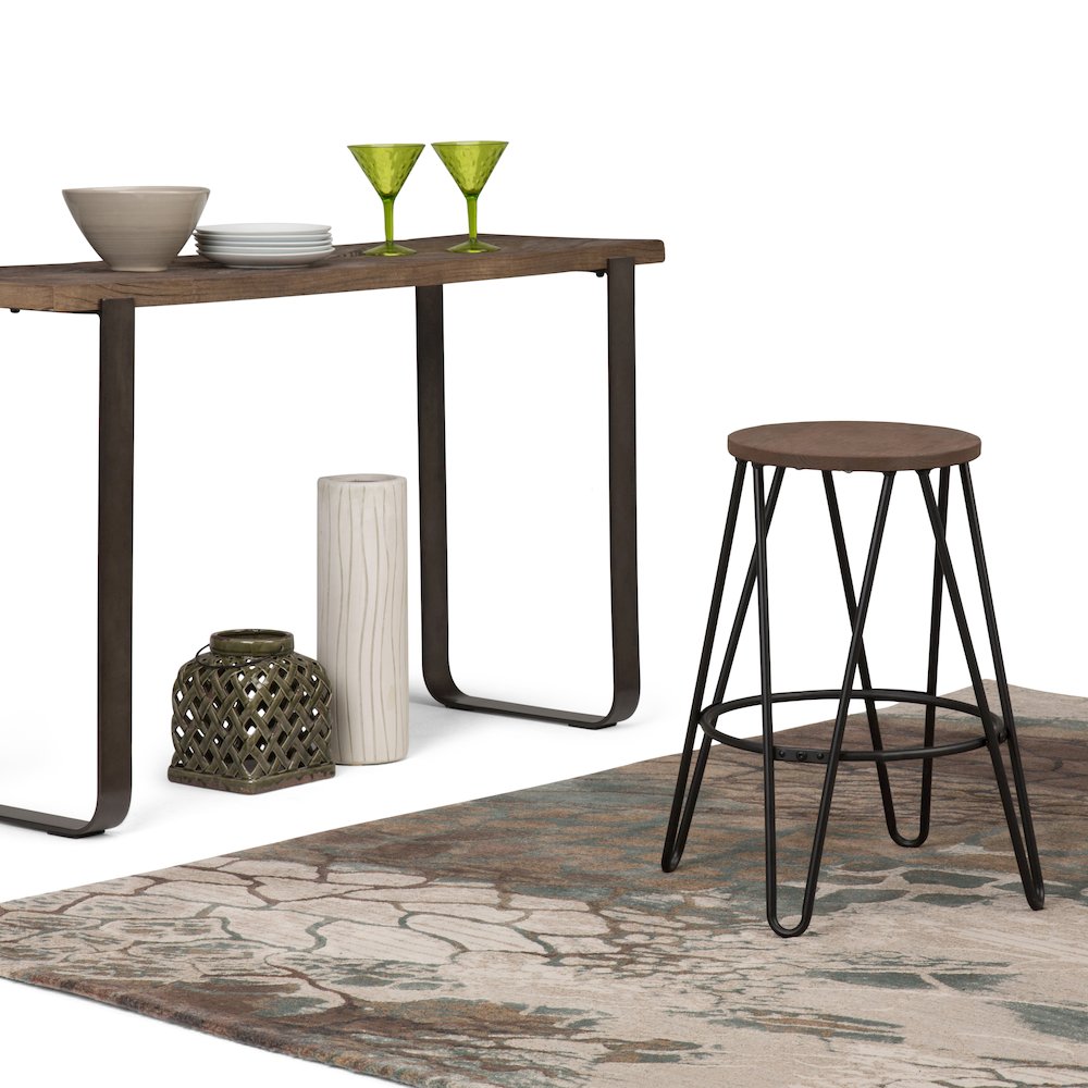 24 Inch Metal Counter Height Stool With Wood Seat In Cocoa Brown / Black. Picture 5