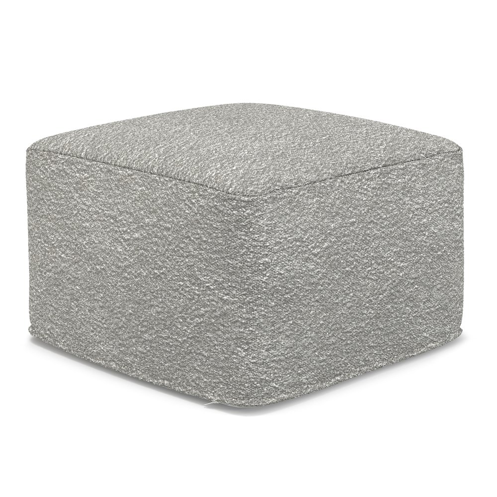 Chantal 24 inch Wide Contemporary Pouf in Light Grey Boucle Fabric. Picture 1