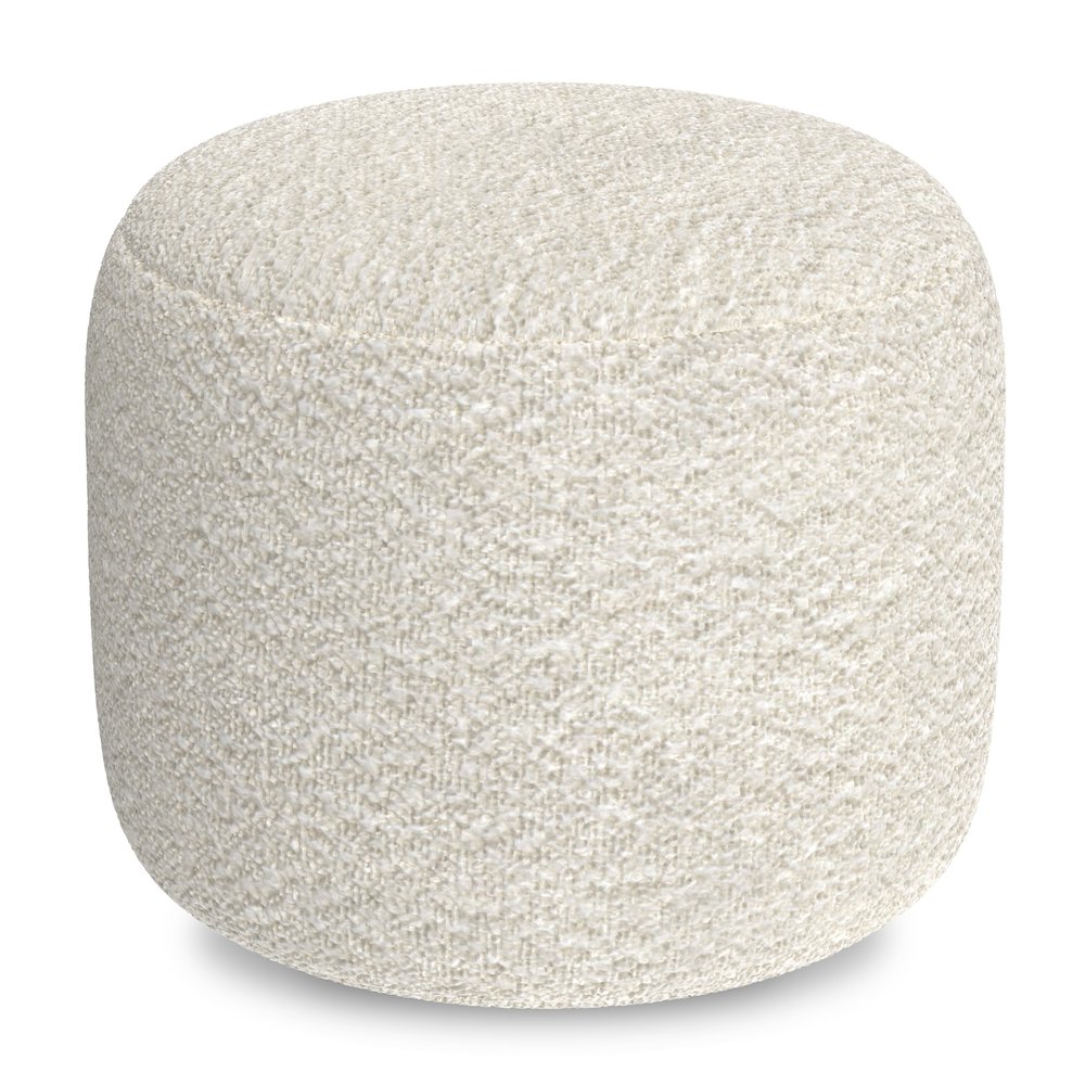 Chantal 18 inch Wide Contemporary Pouf in White Boucle Fabric. Picture 1