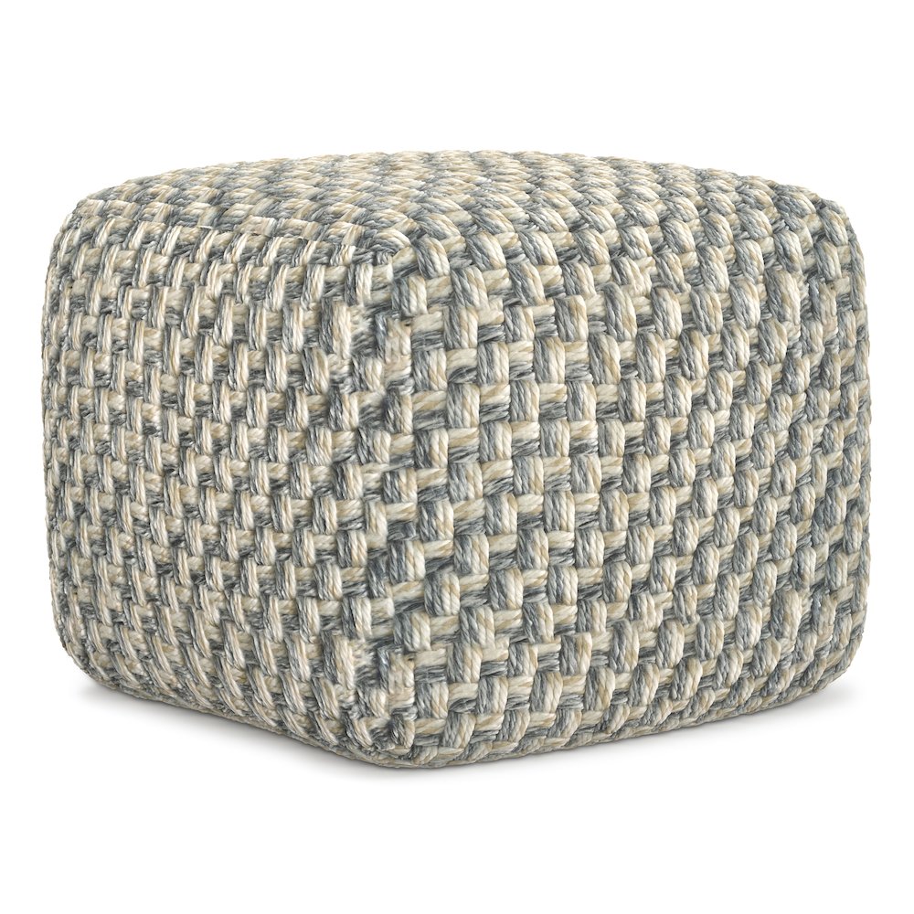 Beatrix 18 inch Wide Boho Pouf in Multicolor PET Polyester, Assembled. Picture 1