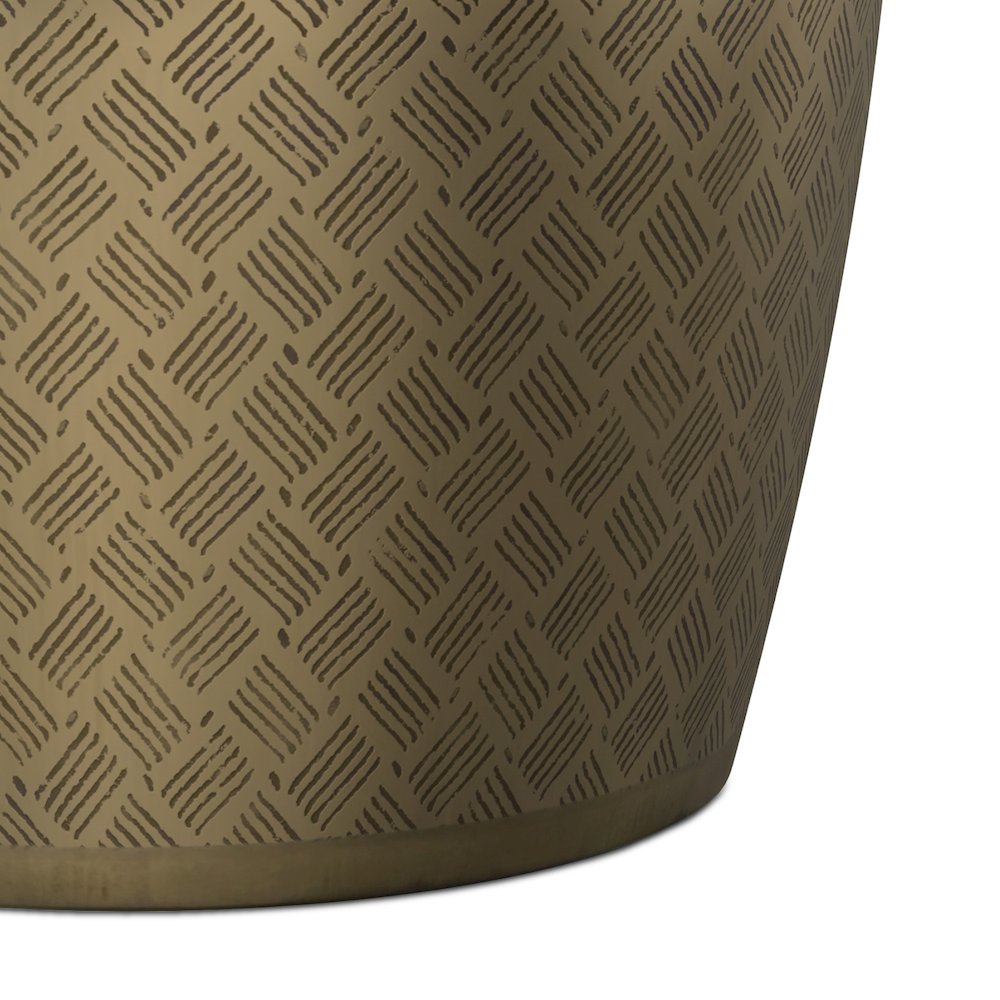 18"W Boho Cross Hatch Pattern Metal Accent Table in Antique Gold Iron, Assembled. Picture 5