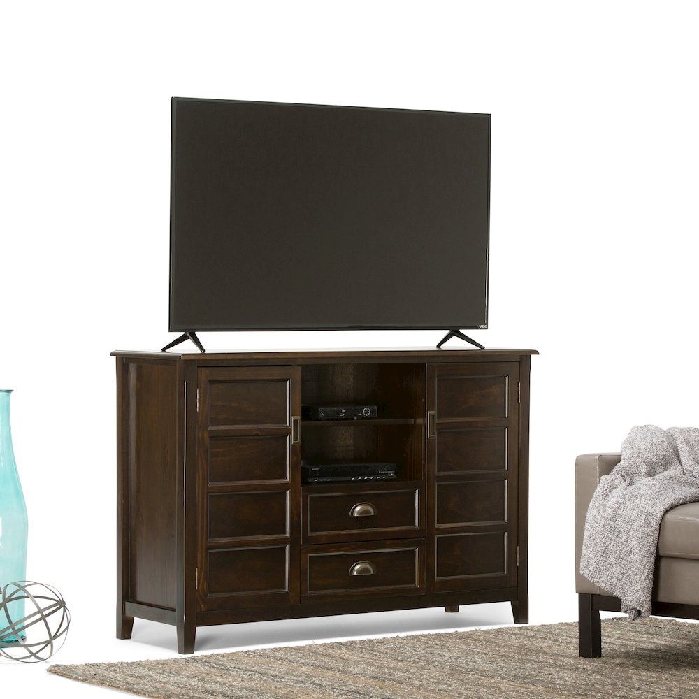 Tall Tv Media Stand In Mahogany Brown For Tvs Up To 60 Inches. Picture 5
