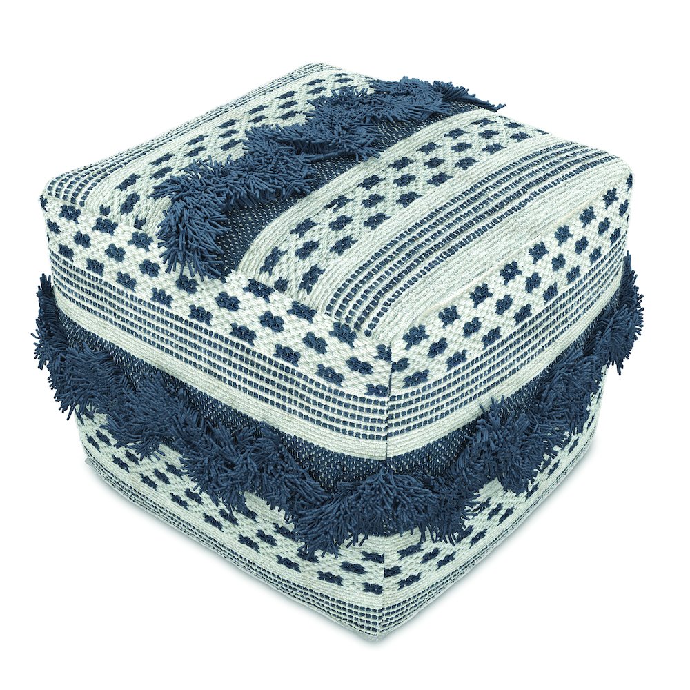Bowden Hand Woven Square Cotton Pouf Ottoman in Grey and Ivory. Picture 2