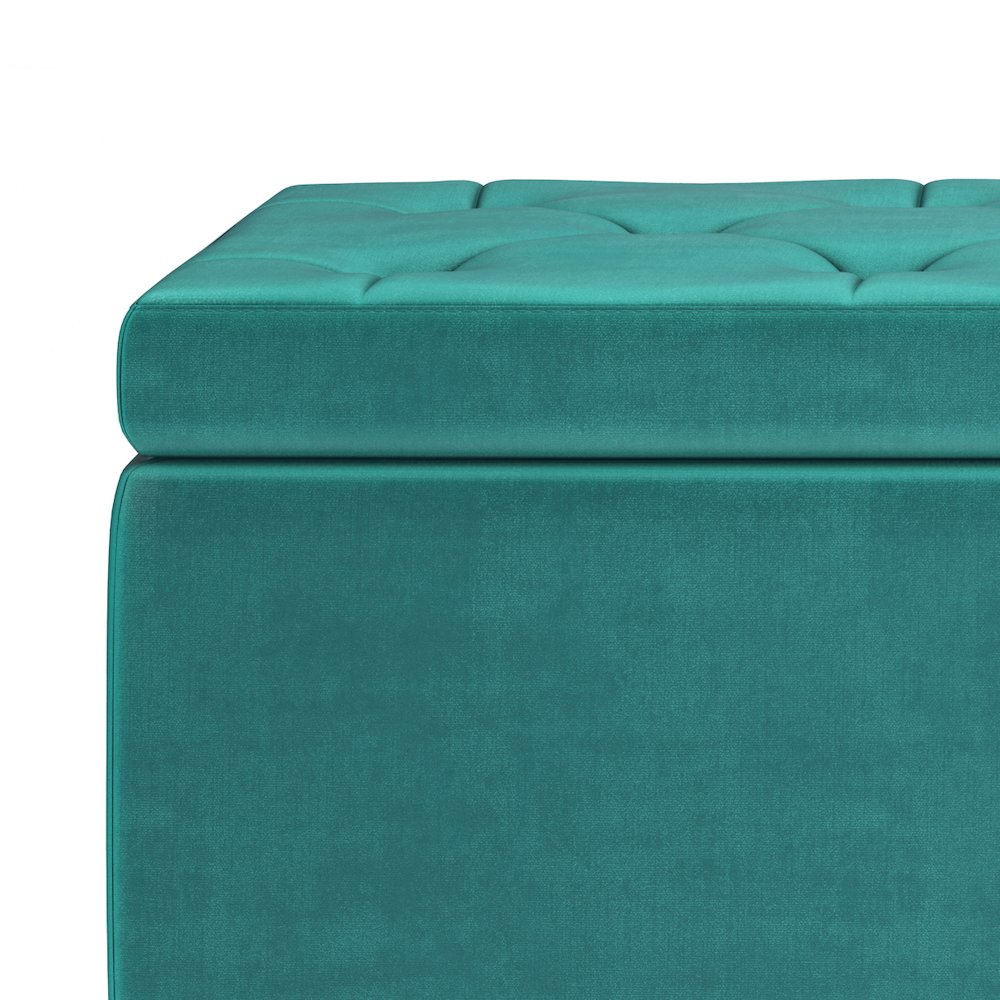 Hamilton Storage Ottoman In Aqua Blue Velvet Fabric. Picture 2