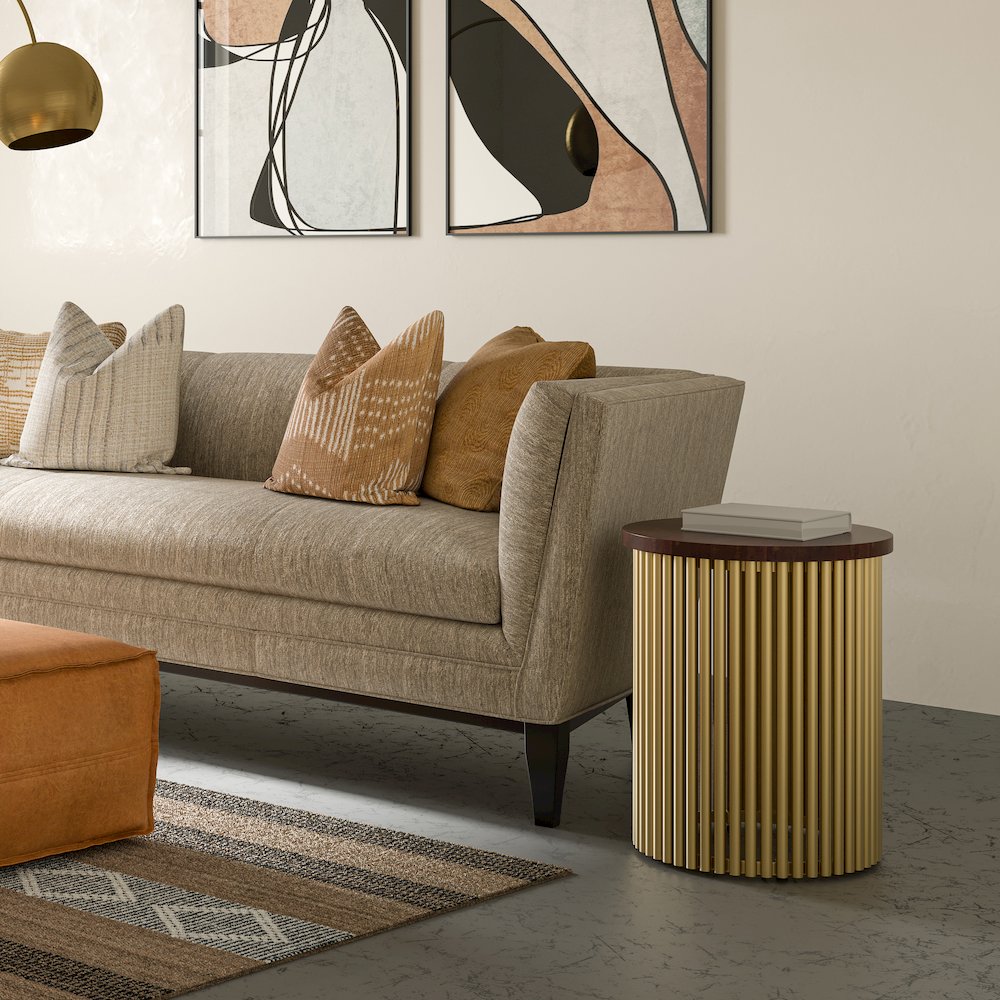 Demy Metal And Wood Accent Table In Cognac And Gold. Picture 5