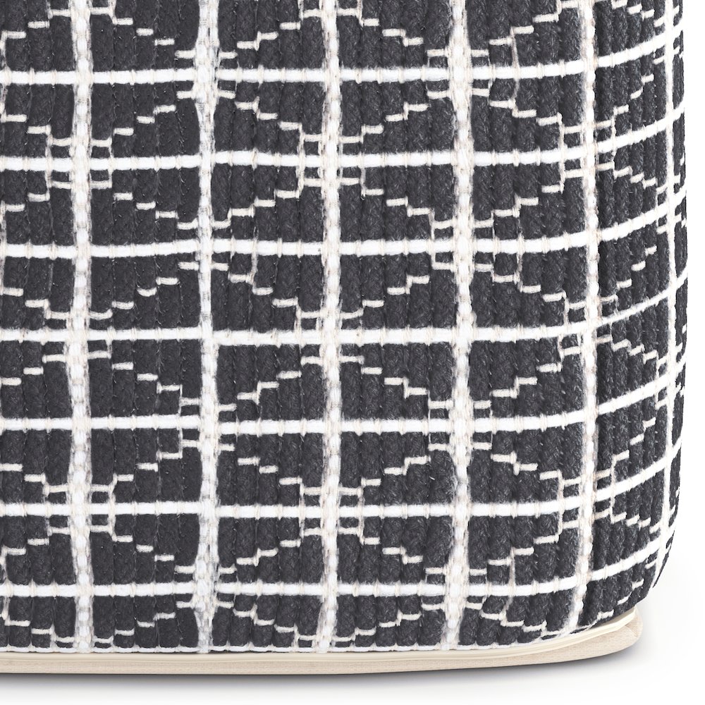 Noreen Square Pouf In Slate Grey And White Handloom Woven Pattern. Picture 2