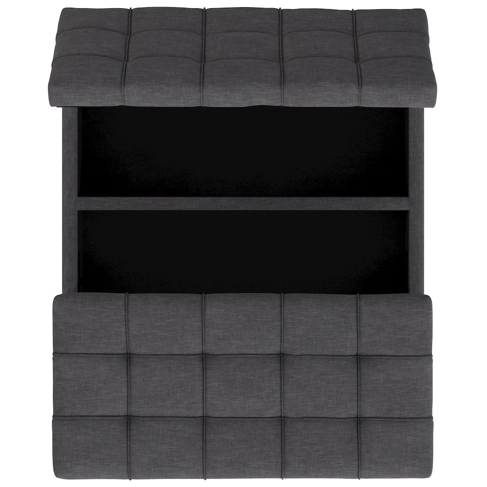 Laura Mid Century Lift Top Storage Ottoman in Slate Grey Polyester Linen. Picture 8