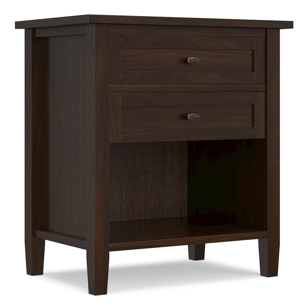 Warm Shaker Solid Wood 24 inch Wide Transitional Nightstand in Tobacco Brown. Picture 2