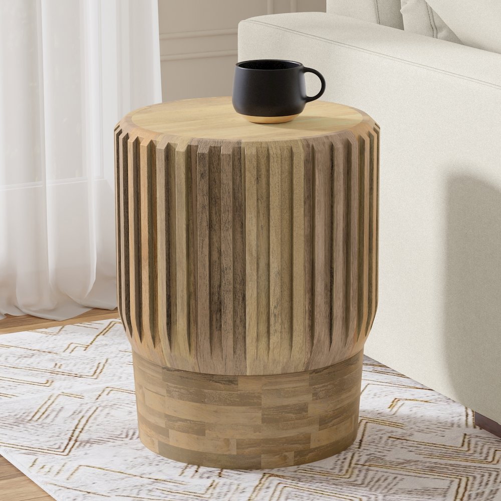Lyall 16 inch Wide Solid Mango Contemporary End Table in Natural, Assembled. Picture 7
