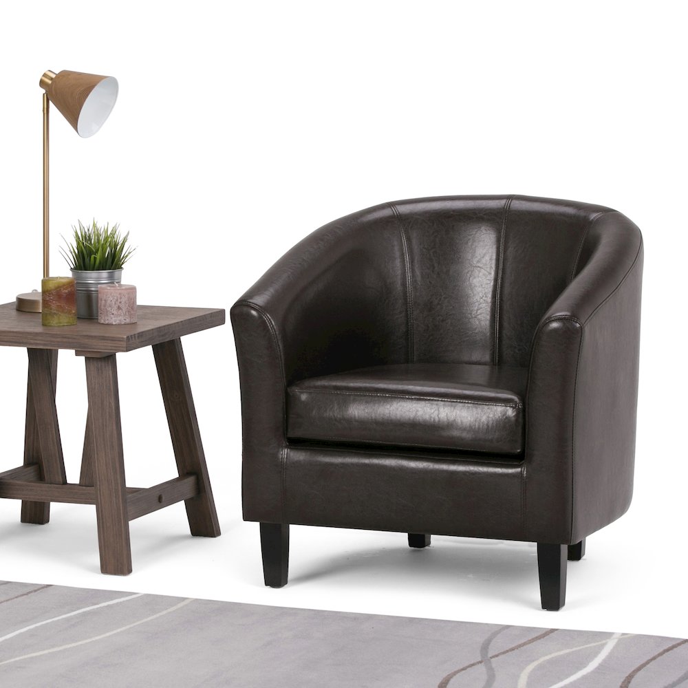 Austin 30 inch Wide Contemporary Tub Chair in Brown Vegan Leather. Picture 5