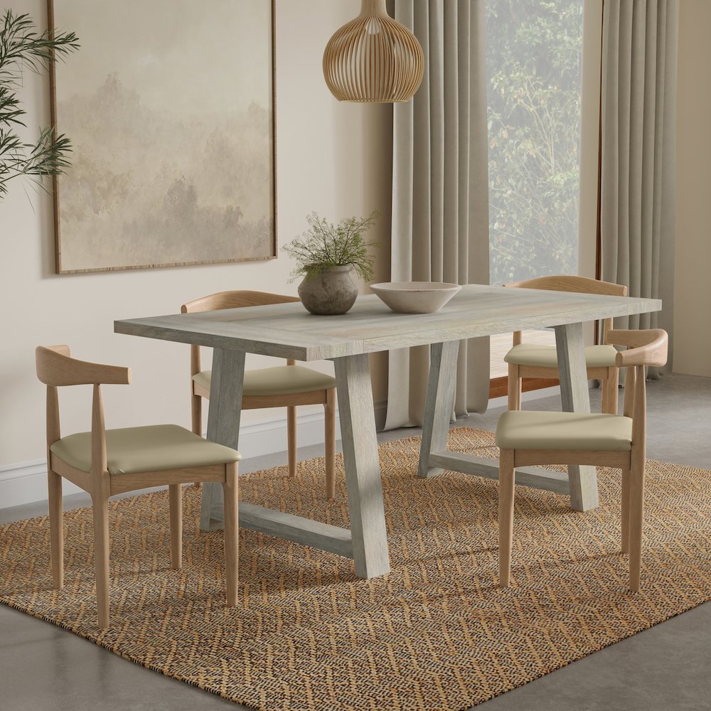 Whitley 72 inch Wide Solid Mango Farmhouse Dining Table in White Wash. Picture 2