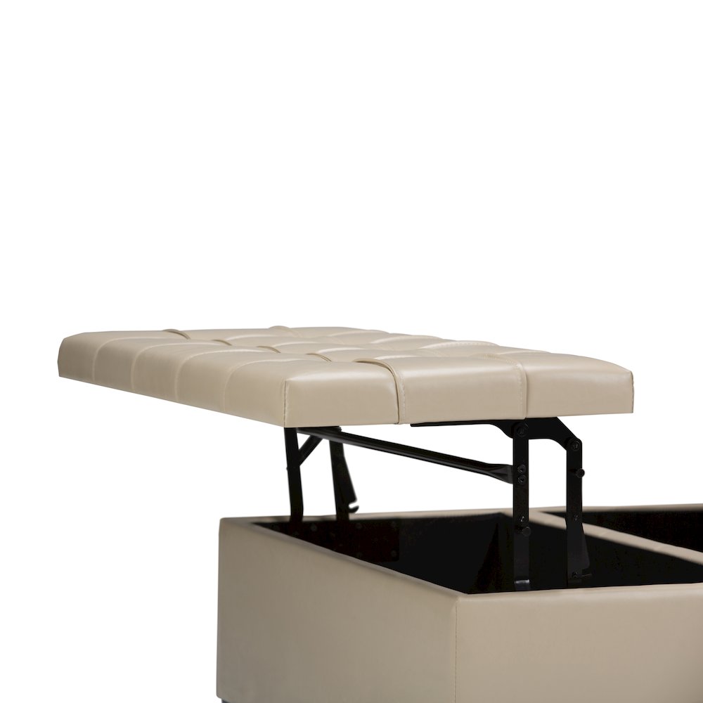 Harrison Coffee Table Storage Ottoman In Satin Cream Vegan Faux Leather. Picture 2