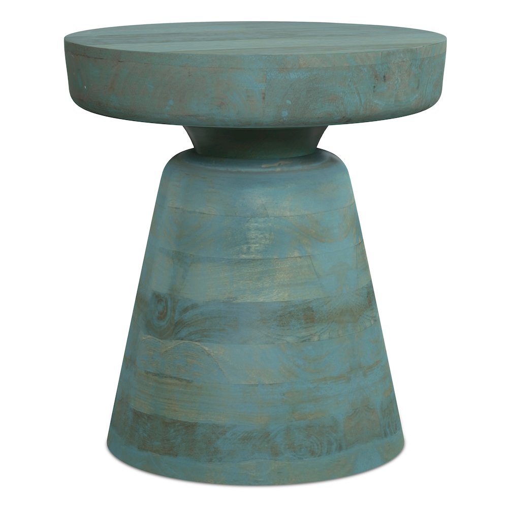 16 inch Wide Round Boho Contemporary Rustic Accent Table in Teal Wash. Picture 2