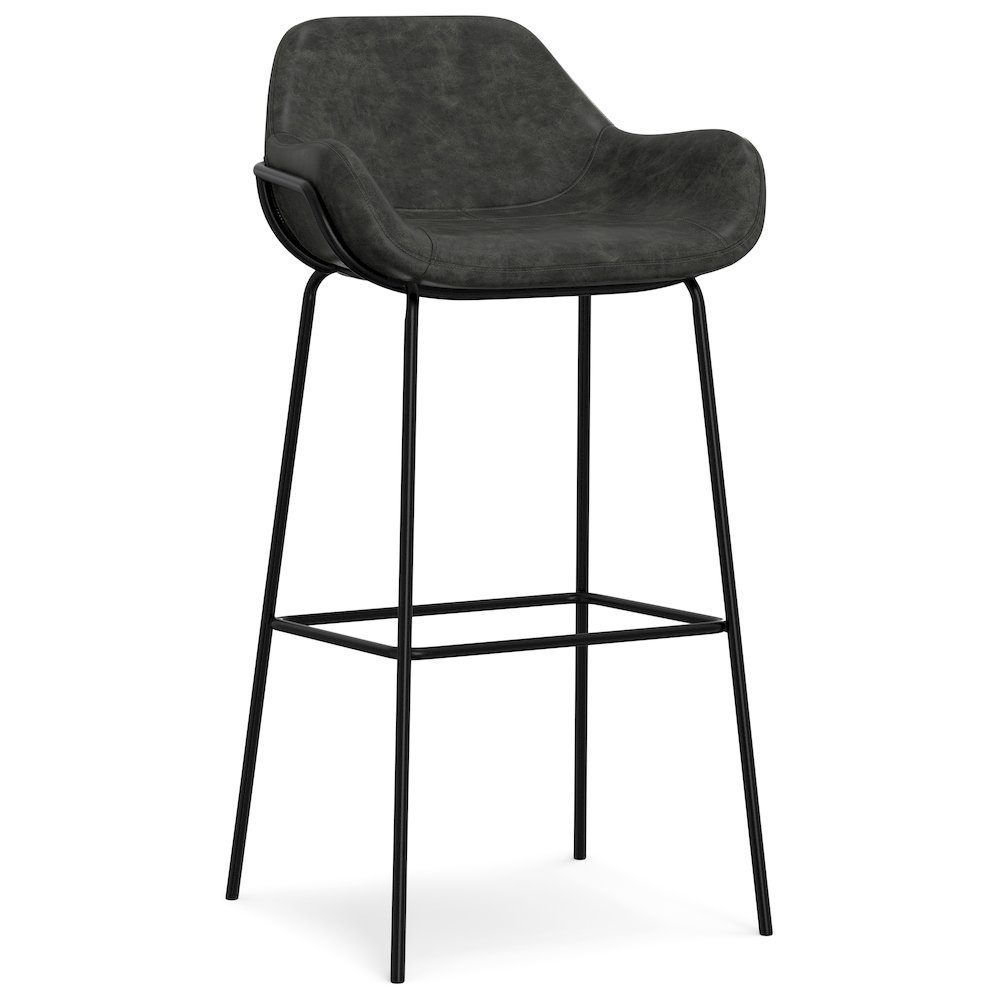Mira Bar Stool In Distressed Slate Grey  Vegan Faux Leather. Picture 1