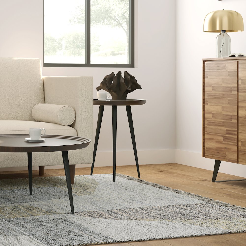 Clairmont Solid Acacia Wood Round Side Table In Cognac. Picture 5