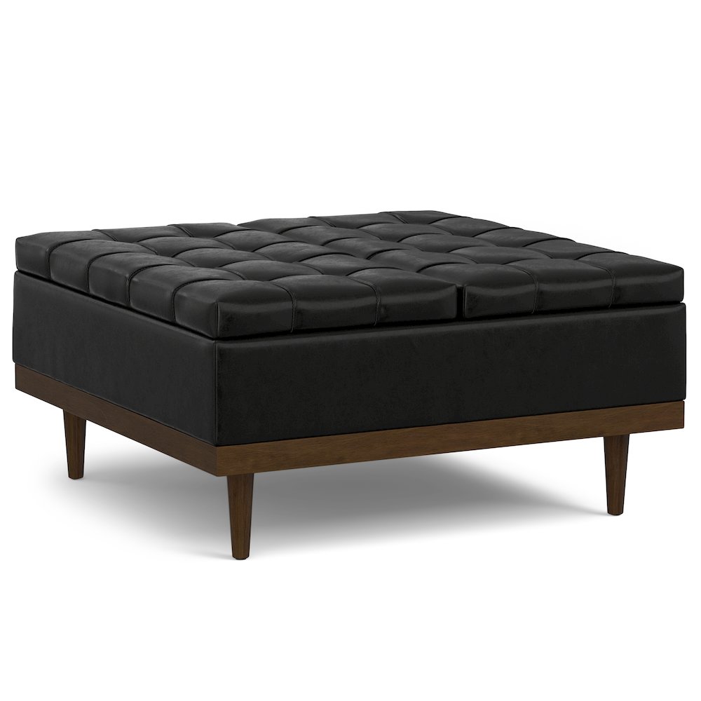 Mariah Lift Top Table Storage Ottoman in Midnight Black PU Black faux leather. Picture 7