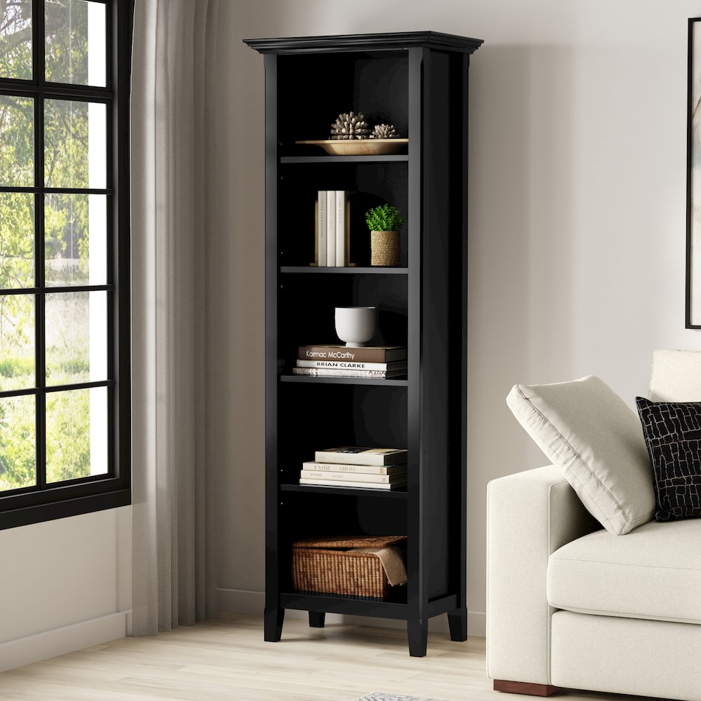 Amherst 24 inch Wide Solid Wood Transitional 5 Shelf Bookcase in Black. Picture 6