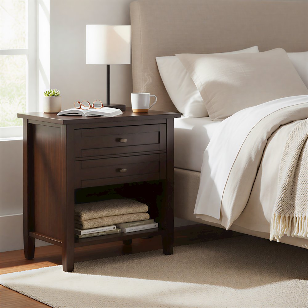 Warm Shaker Solid Wood 24 inch Wide Transitional Nightstand in Tobacco Brown. Picture 6