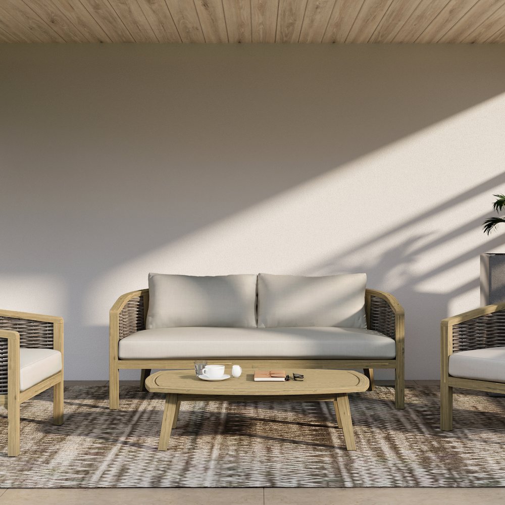 Parkside Solid Acacia Wood Outdoor Coffee Table In Light Teak. Picture 5