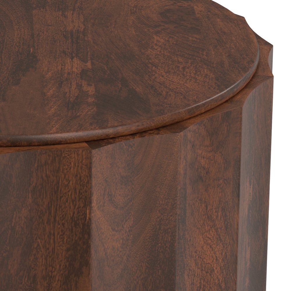 Solid Mango Wood 32 Inch Wide Round Contemporary Coffee Table In Walnut Brown. Picture 4