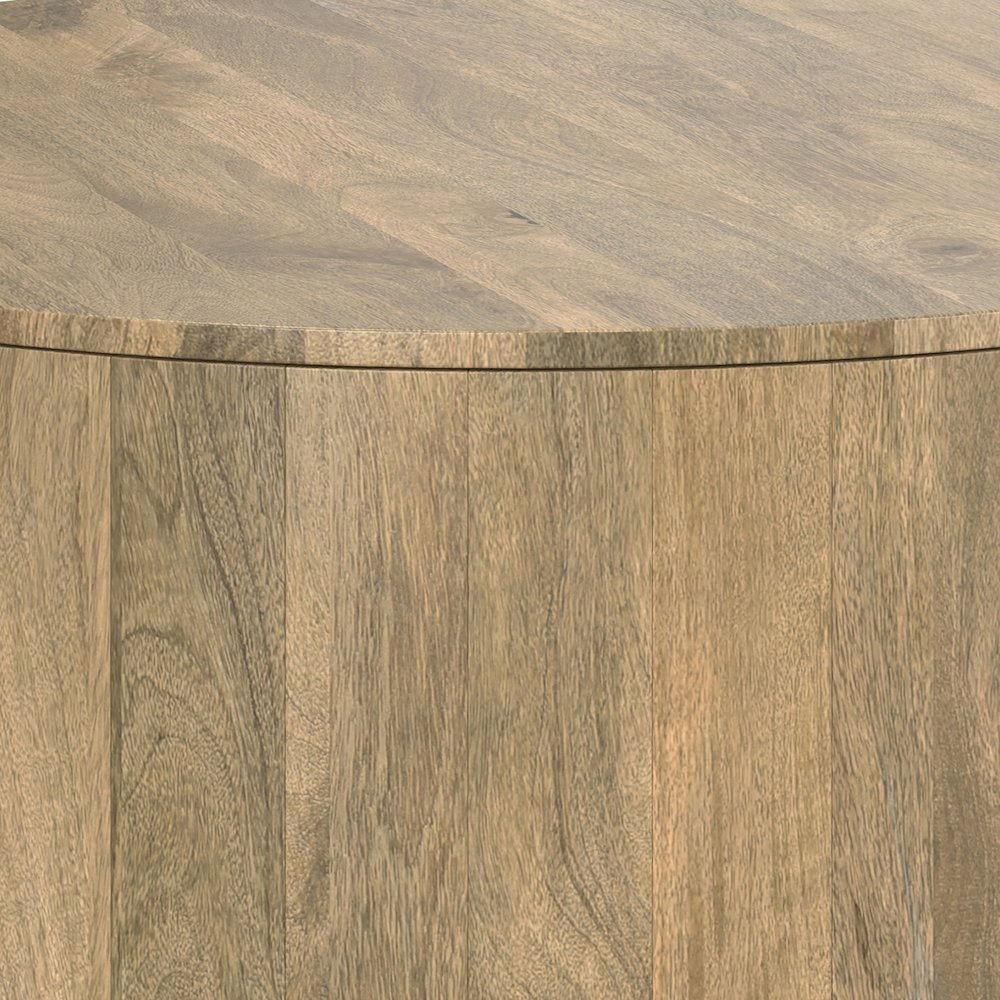 Solid Mango Wood 36 Inch Wide Round Contemporary Drum Coffee Table In Briarsmoke. Picture 5