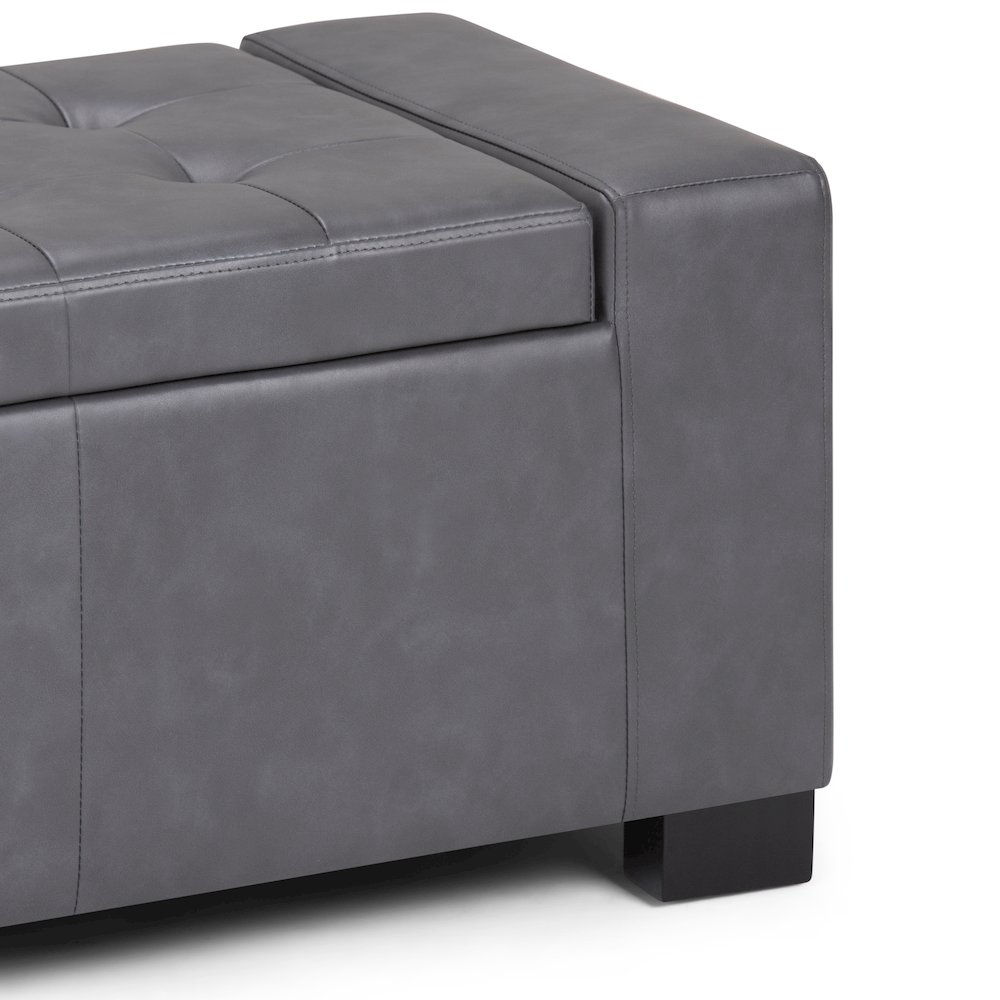 Laredo Large Storage Ottoman In Stone Grey Vegan Faux Leather. Picture 3