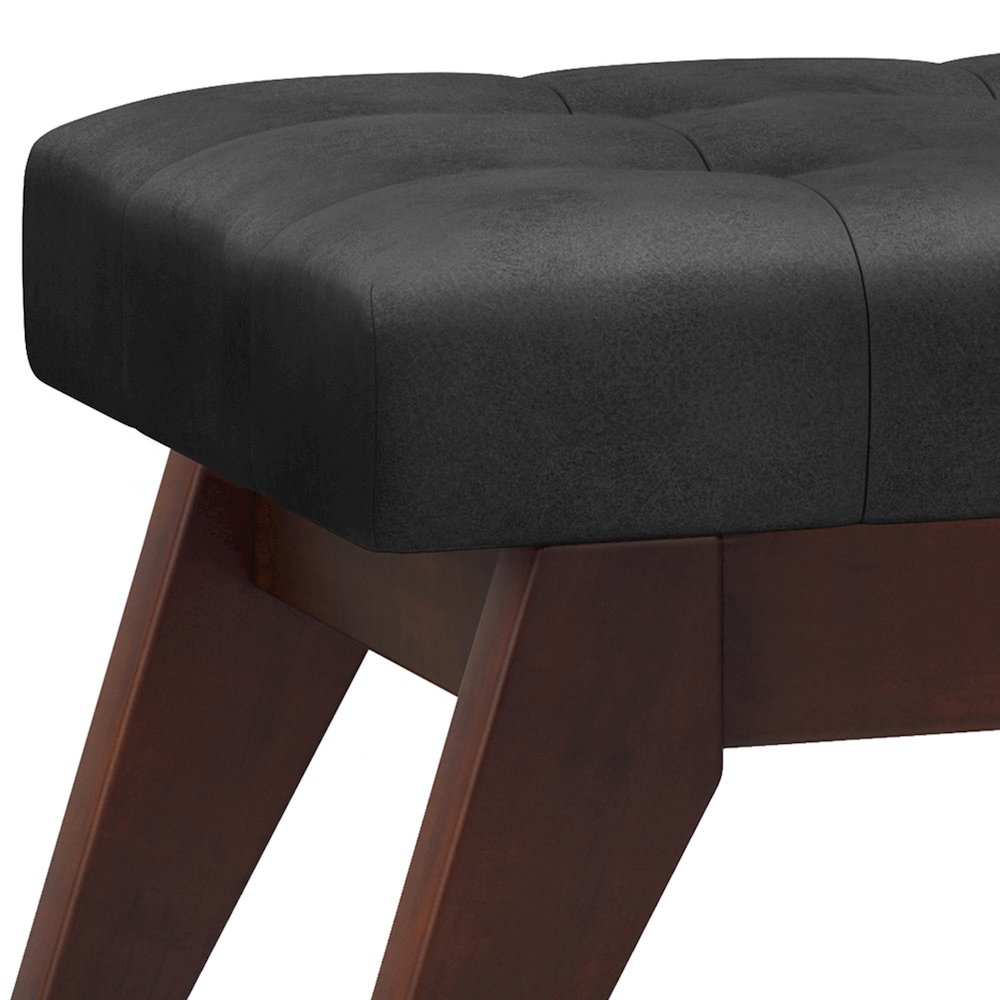 Draper Solid Wood Mid Century Tufted Ottoman Bench In Distressed Black. Picture 2