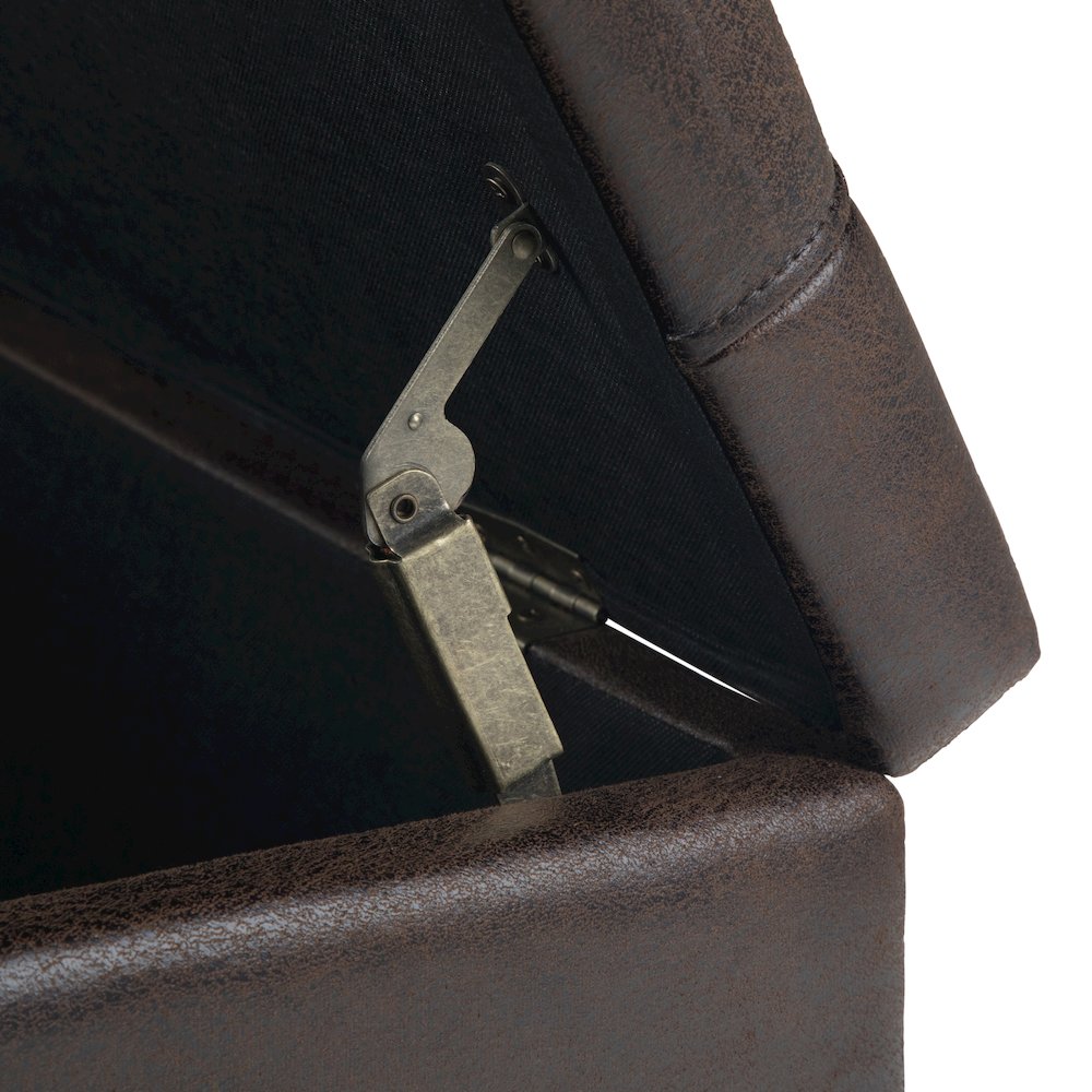 Harrison Coffee Table Storage Ottoman In Distressed Brown Vegan Faux Leather. Picture 3
