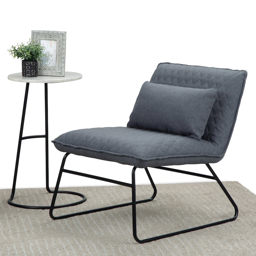 25 Inch Wide Modern Accent Chair With Lumbar Pillow In Grey Linen Look Fabric. Picture 7