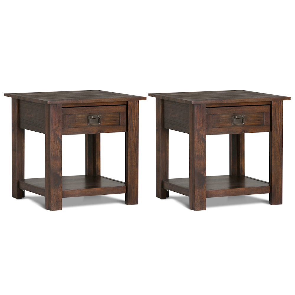 22 inch Solid Acacia Rustic End Table in Distressed Charcoal Brown (Set of 2). Picture 1