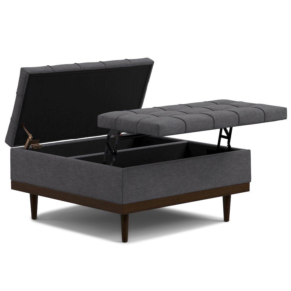 Mariah Lift Top Table Storage Ottoman in Slate Grey  Polyester Linen. Picture 6