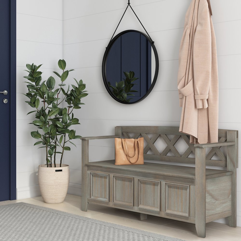 Amherst Solid Wood Entryway Storage Bench In Distressed Grey. Picture 5